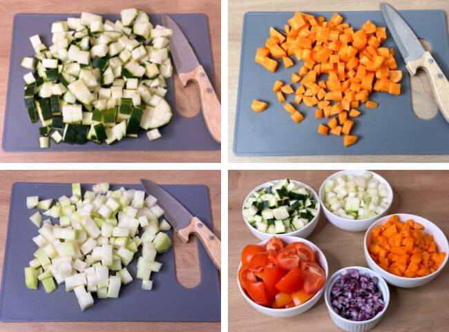 Gemüselasagne - Gemüse in Würfeln schneiden