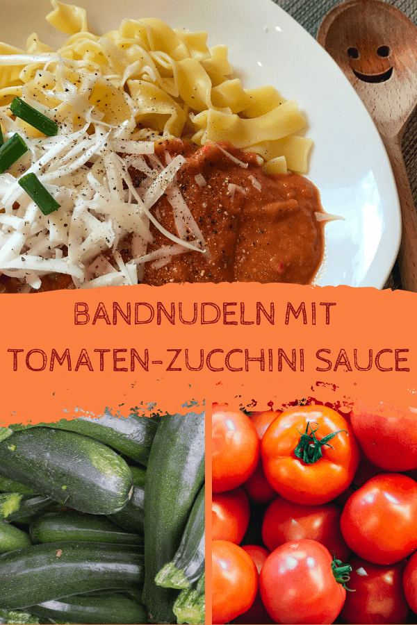 Bandnudeln mit Zucchini-Tomaten-Sauce und Ziegenkäse Bandnudeln mit Zucchini-Tomaten-Sauce und Ziegenkäse