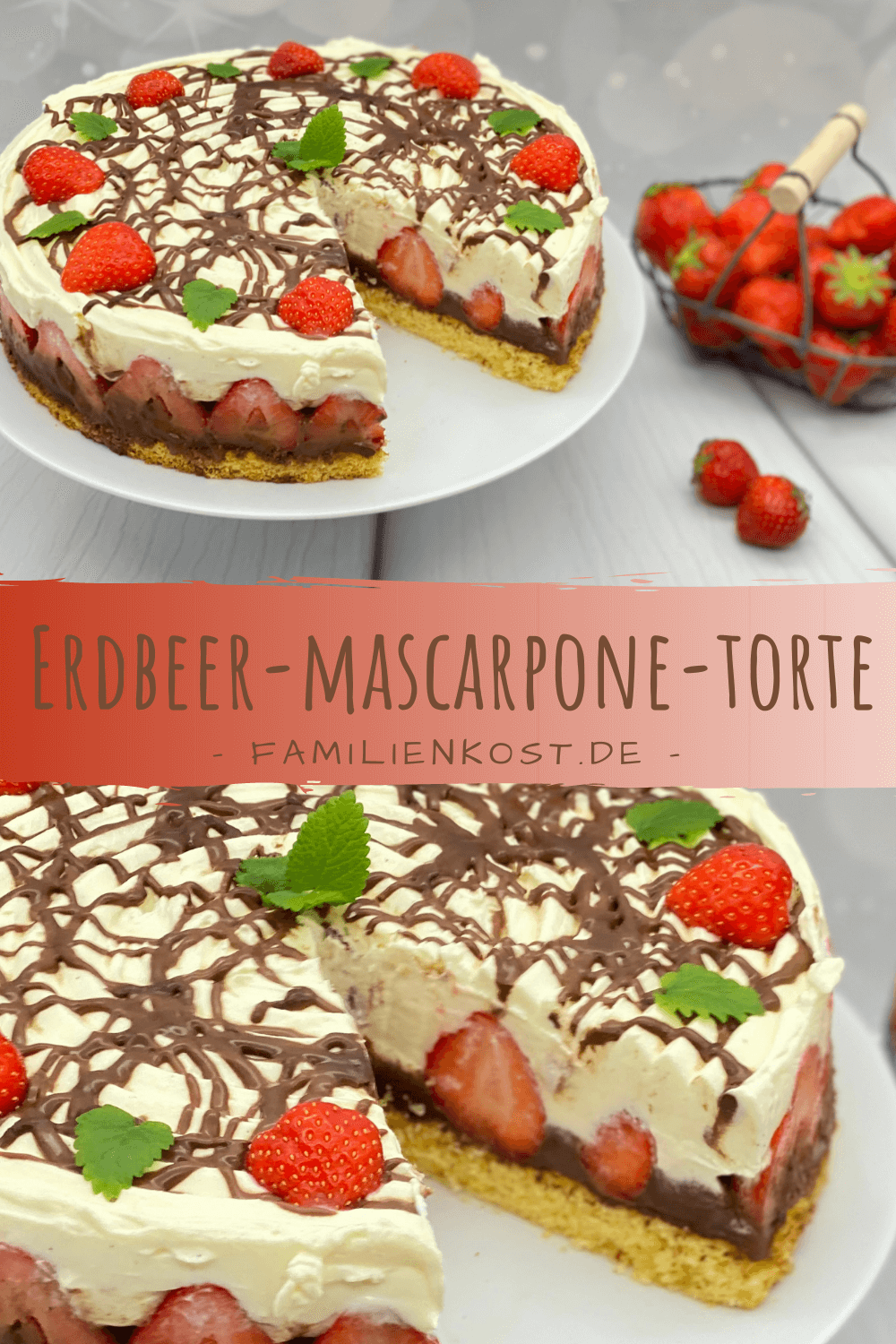 Erdbeertorte mit Quark, Mascarpone und knackiger Schokolade Erdbeertorte mit Quark, Mascarpone und knackiger Schokolade