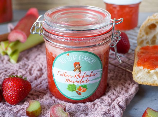 Erdbeer-Rhabarber-Marmelade Etikett Erdbeer-Rhabarber-Marmelade Etikett