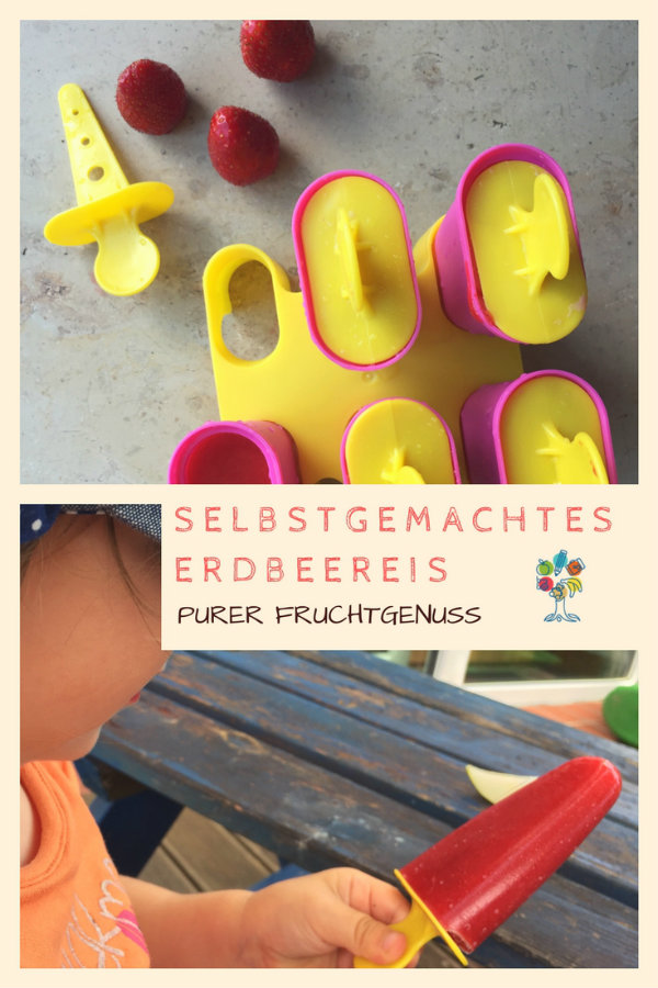 Selbstgemachtes Erdbeereis am Stiel