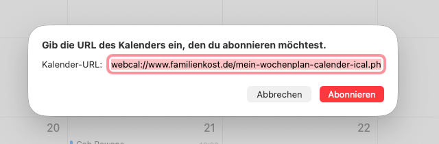 Dialog zur Kalender-Einrichtung