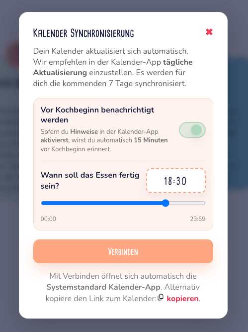 Dialog zur Kalender-Einrichtung