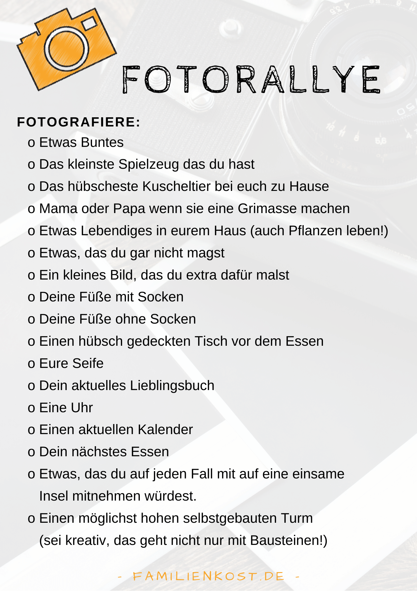 Fotorallye Aufgaben für Kinder