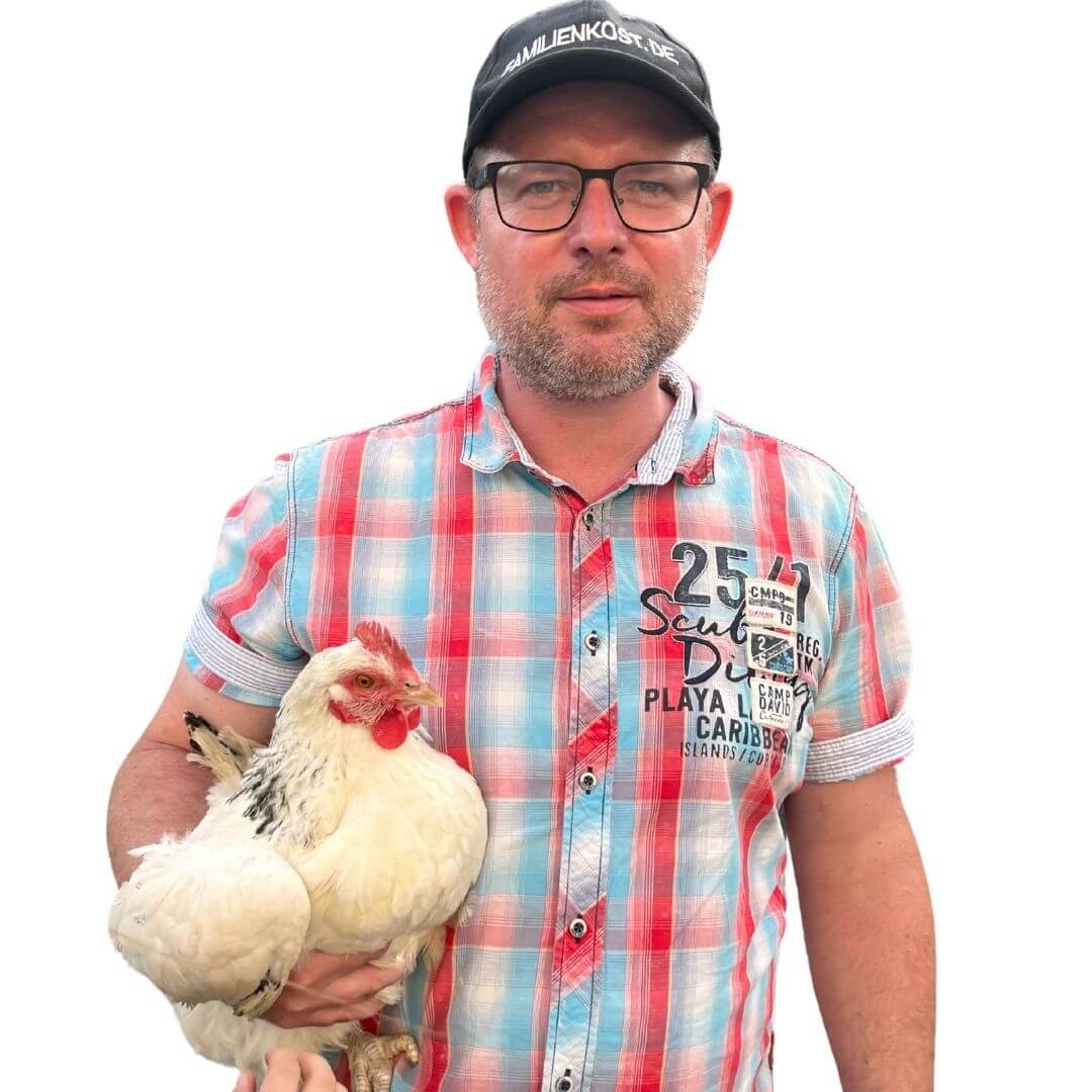 Hühnergott Mann mit Huhn