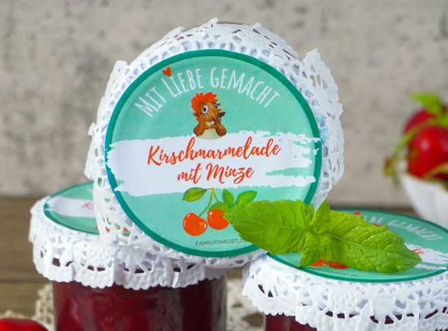 Kirschmarmelade Minze Etikett Kirschmarmelade Minze Etikett