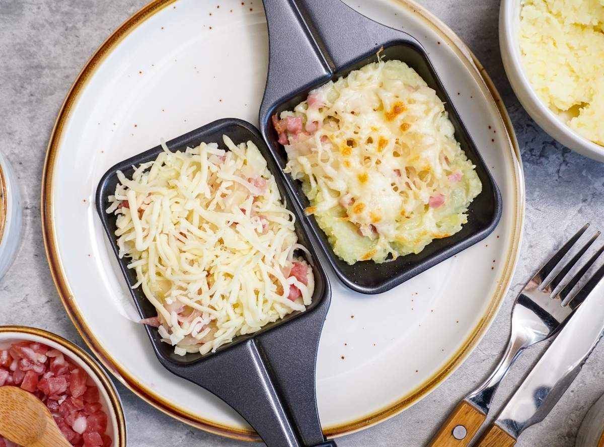 Kloßteig Raclette Pfännchen mit Sauerkraut