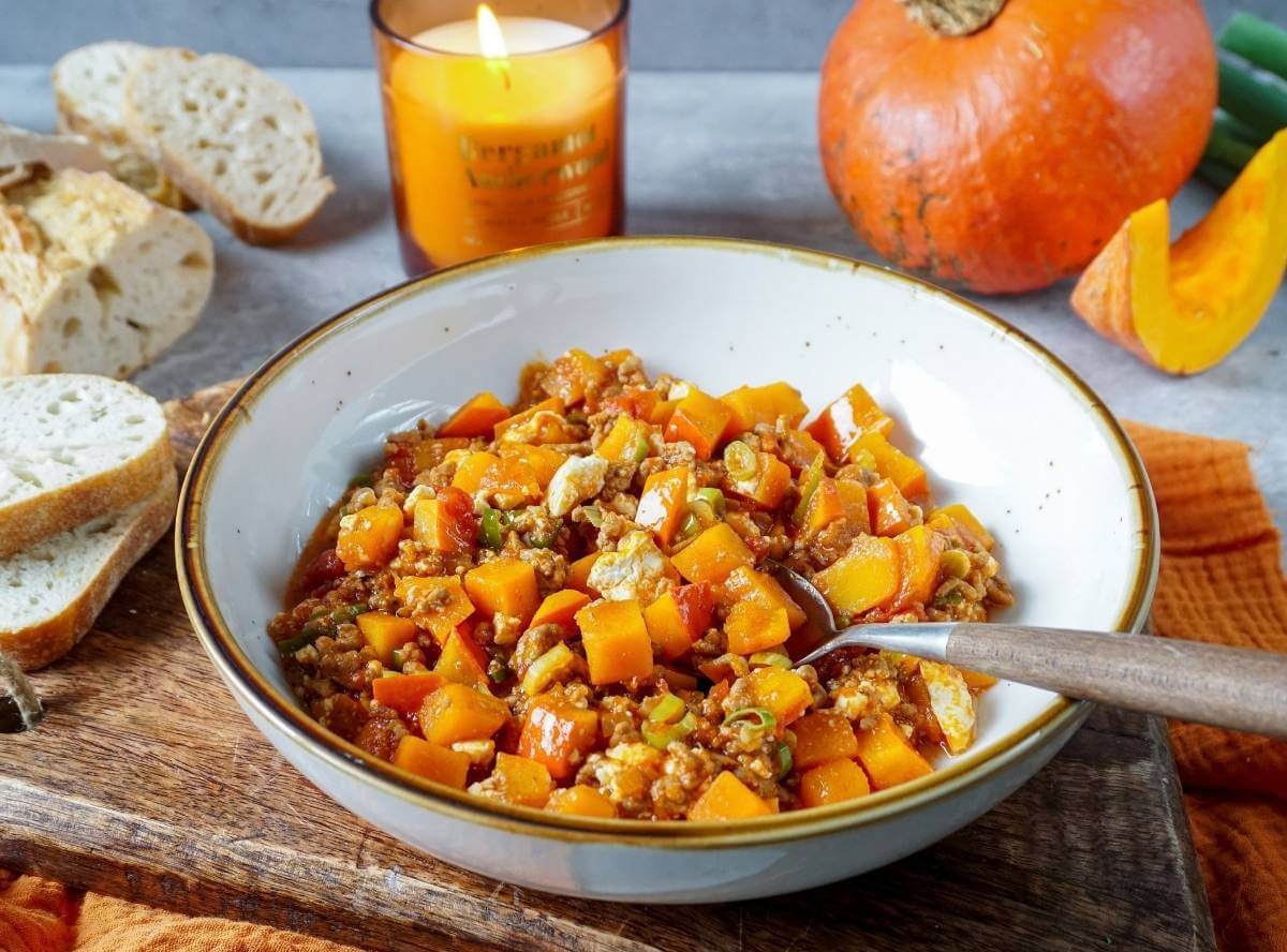 Kürbis-Hackfleisch-Pfanne mit Feta