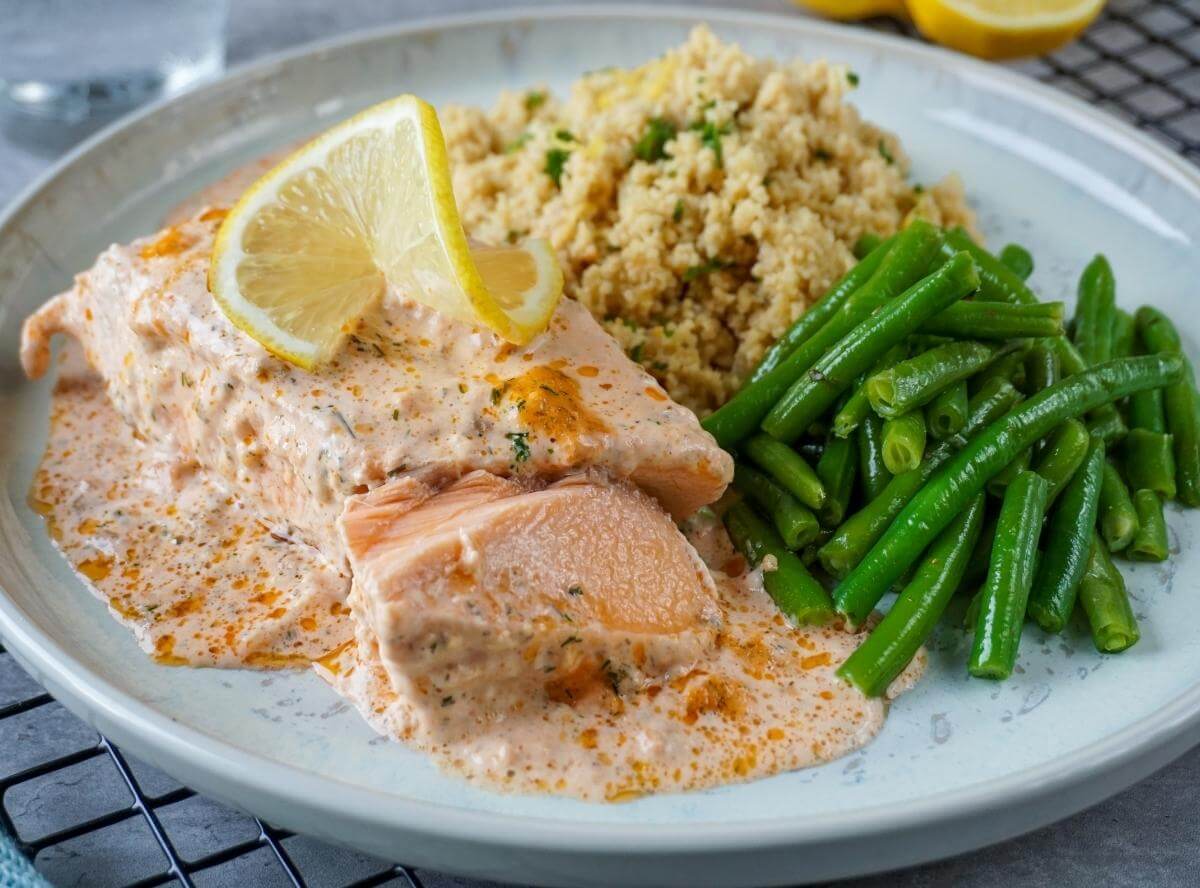 Lachs Sahne Gratin mit Couscous