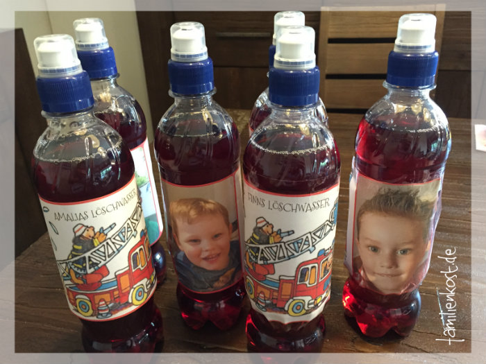 Feuerwehrparty Kindergeburtstag Getränke Löschwasser Getrönk Kindergeburtstag