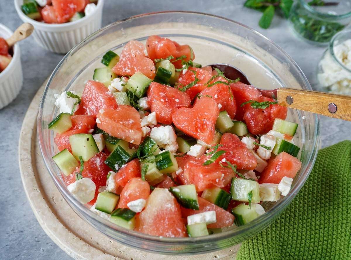 Melone Feta Salat mit Gurke