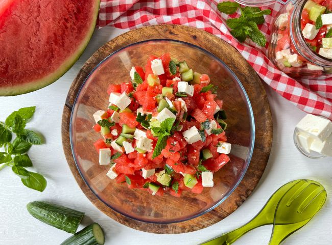 Melonensalat mit Feta Melonensalat mit Feta