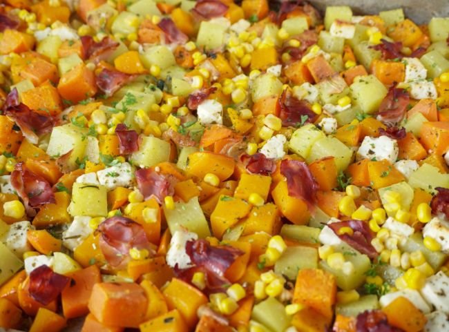 Ofengemüse mit Kürbis und Feta Ofengemüse mit Kürbis und Feta