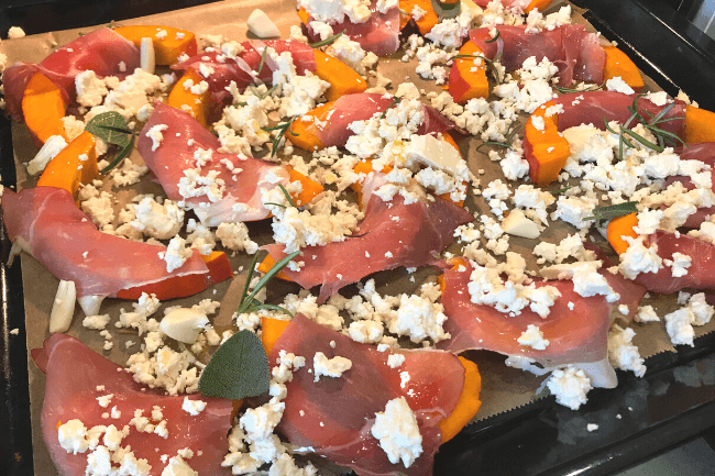 Ofenkürbis Saltimbocca vom Blech Ofenkürbis Saltimbocca vom Blech