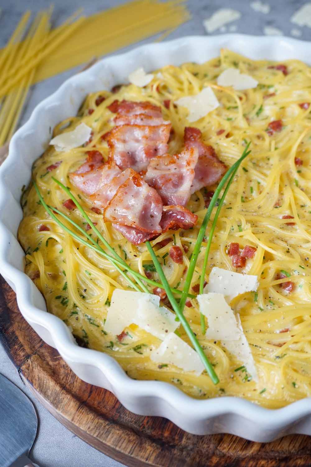 Spaghetti Frittata Carbonara aus dem Ofen