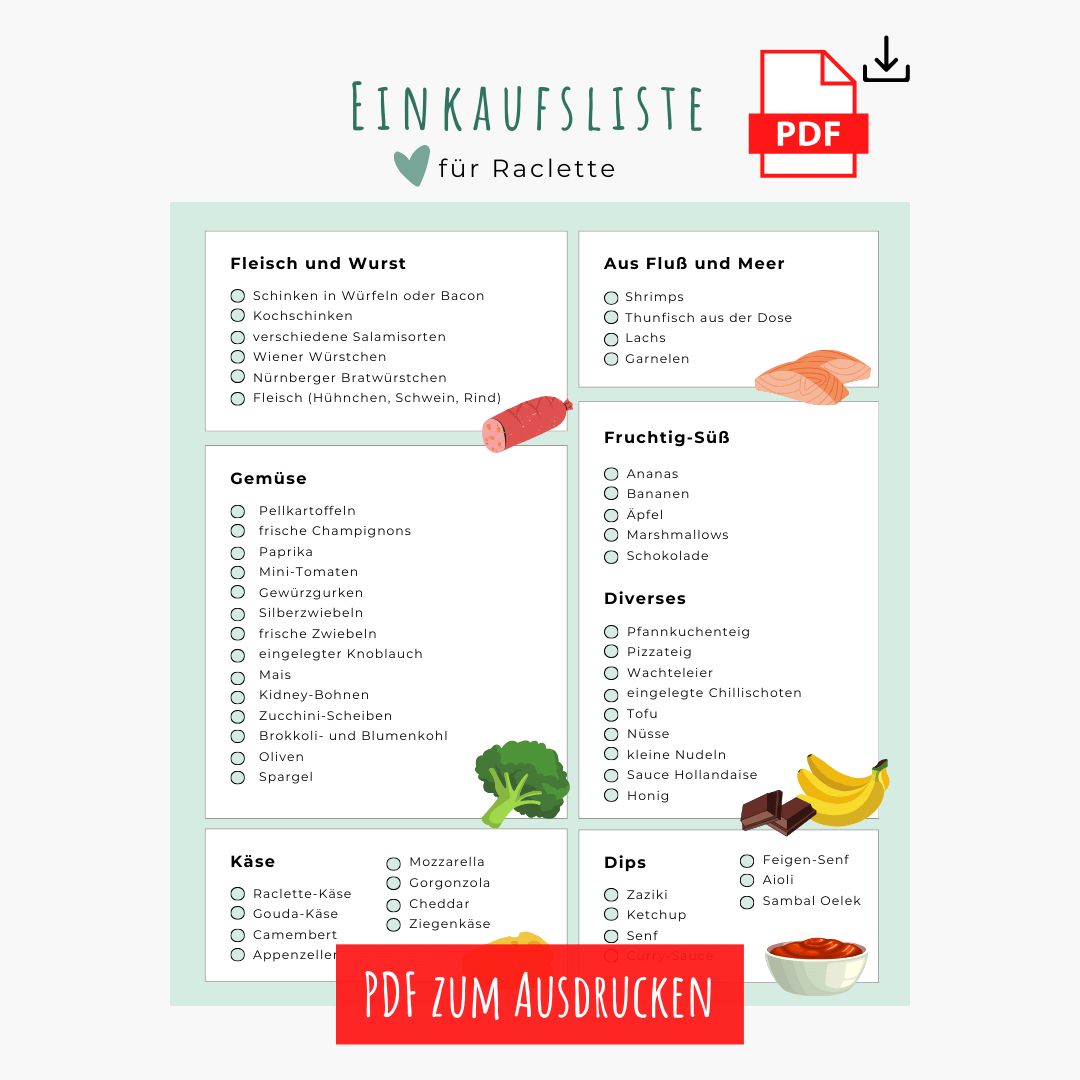 Raclette Zutatenliste Raclette Zutatenliste