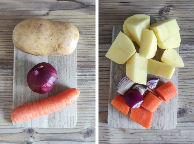 Türkische Linsensuppe - Gemüse schälen und klein schneiden