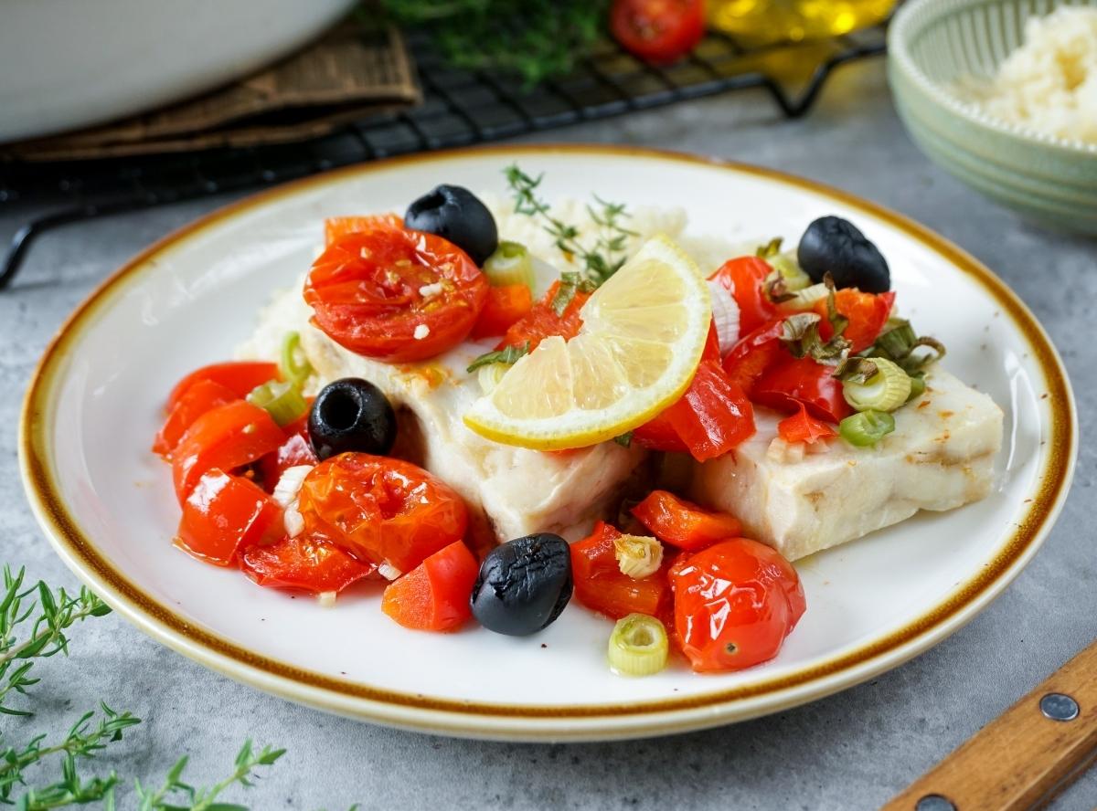 Seelachsfilet mit Gemüse aus dem Ofen