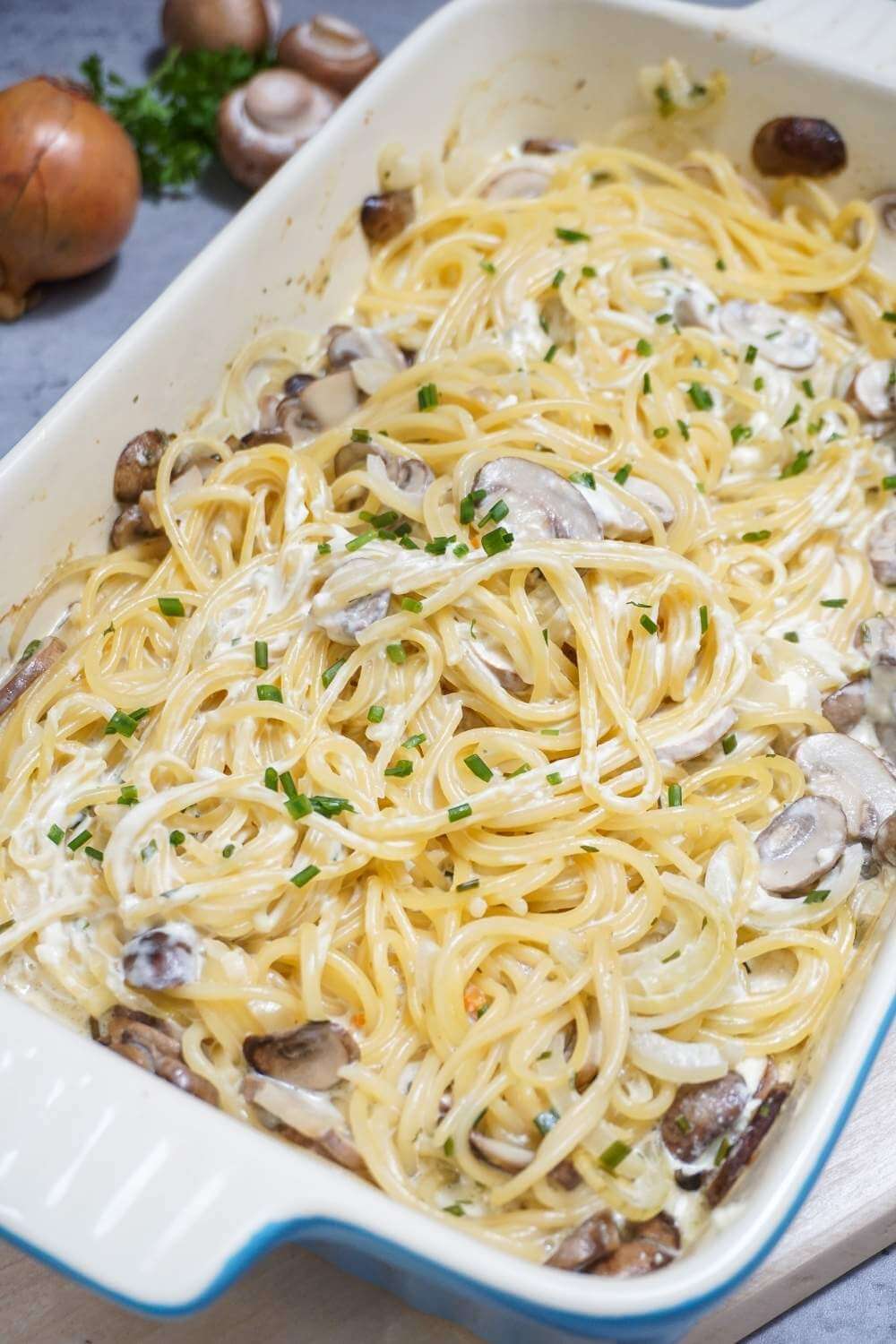 Spaghetti mit Champignons aus dem Ofen