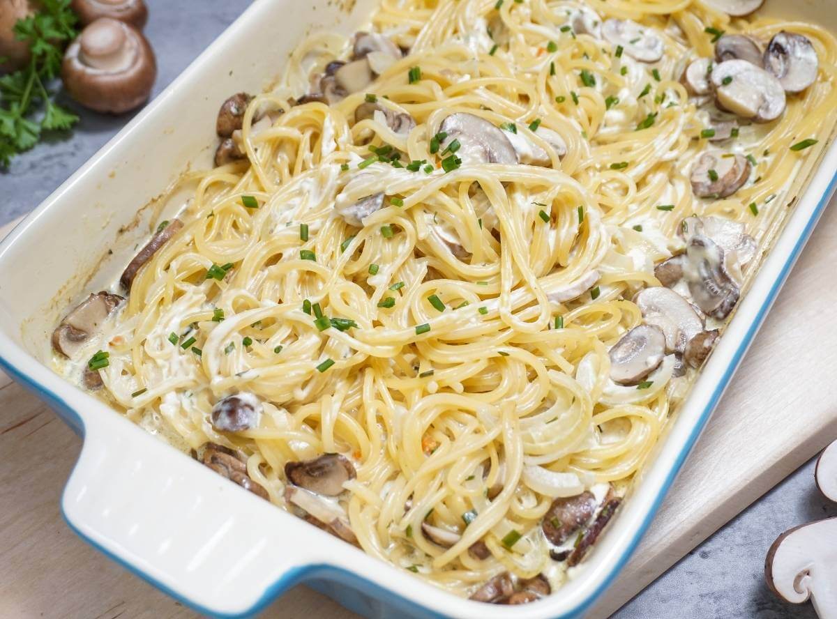 Spaghetti mit Champignons aus dem Ofen