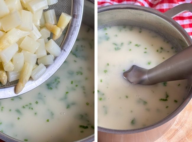 Spargelcremesuppe pürieren