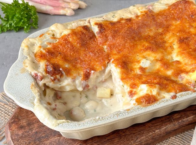 Spargellasagne mit Schinken