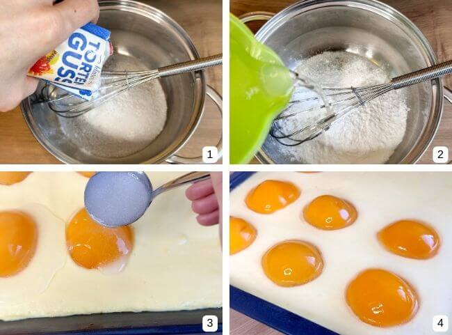 Spiegeleikuchen - Tortenguss auf dem Spiegeleikuchen verteilen