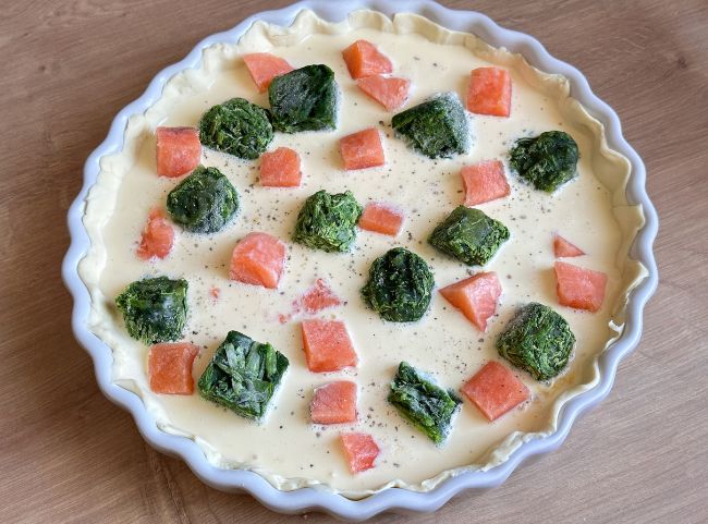 Spinat Lachs Quiche mit Blätterteig