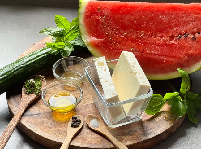 Wassermelone Gurke Feta Salat Wassermelone Gurke Feta Salat