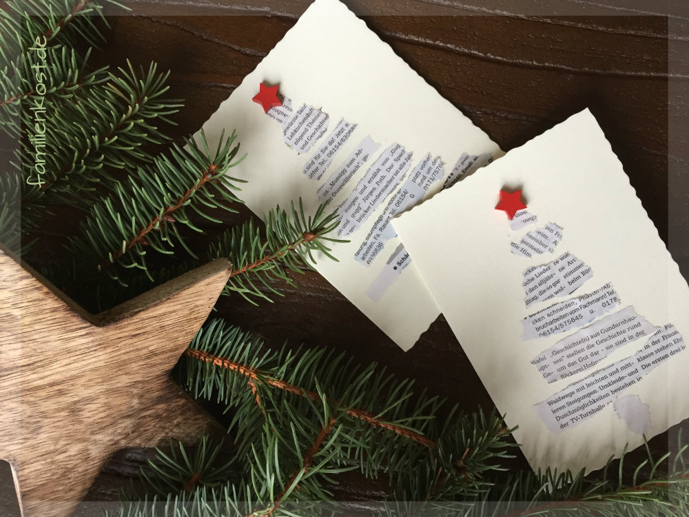Schnelle Weihnachtskarte mit Zeitungspapier selber machen