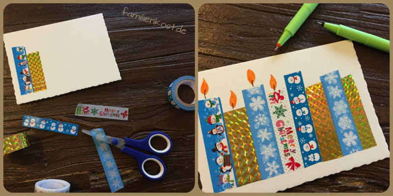 Weihnachtskarte mit Kerzen aus Masking Tape basteln Weihnachtskarte mit Kerzen aus Masking Tape basteln