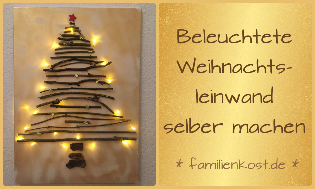 Weihnachts-Leinwand mit Lichterkette selber machen