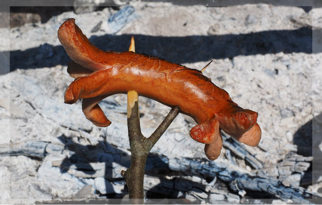 Wurst grillen am Lagerfeuer Wurst grillen am Lagerfeuer