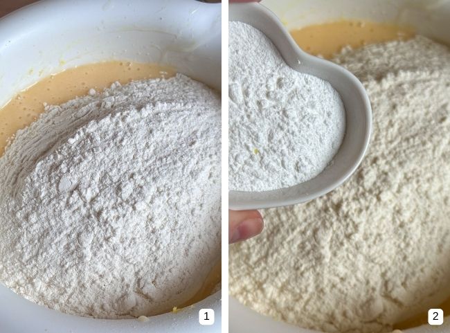 Zitronenkuchen - Mehl und Backpulver hinzufügen