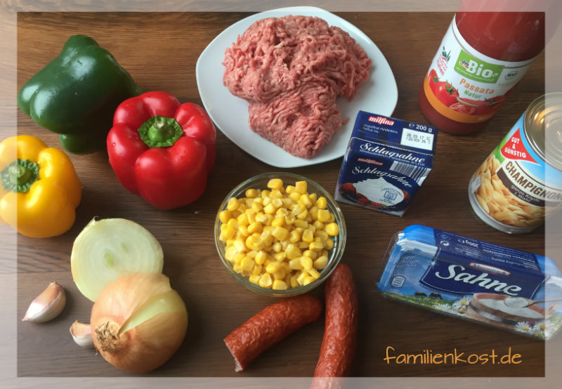 Zutaten für Pizzasuppe Zutaten für Pizzasuppe