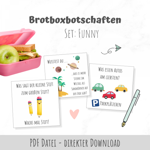 Brotbox-Botschaften für Kinder Set Funny