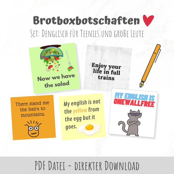 Brotbox-Botschaften für Kinder zum Ausdrucken – Set Denglisch